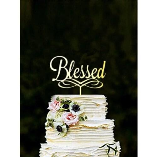 Blessed Cake Topper Baby Baptism Acrylic Cake Toppers, Gold, Black, Mirror, Blessed, Communion Christening