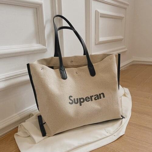 Large Capacity Canvas Letter Design Solid Color Tote Bag Luxury Casual Ladies Shopping Bag 2021 New Trend Women Shoulder Bag