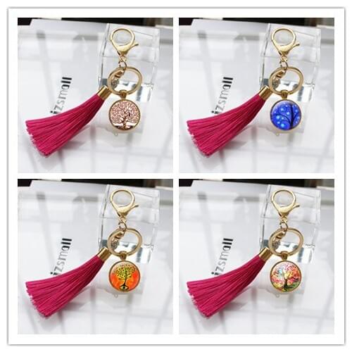 The tree of life Women Bag Tassel Keychain Women pendant Art Tree Car Key chain Mermaid charm Sea Pendant Fringe Key Ring