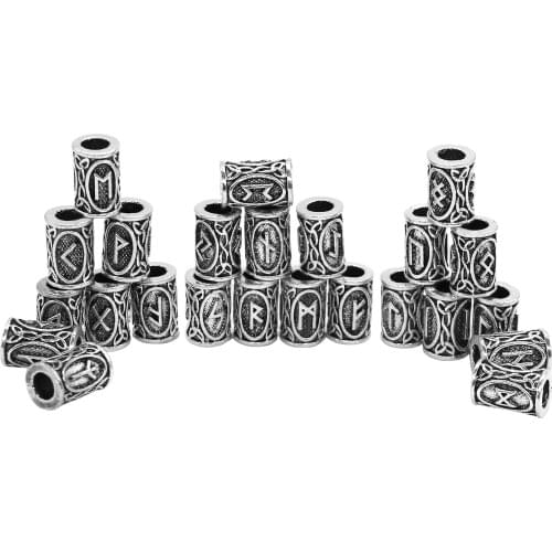5pcs 24 Design Viking Runes Set Beard Beads Vintage Futhark Runes Hair Bead Beard Ring Asatru Viking Jewelry Norse Dreadlocks