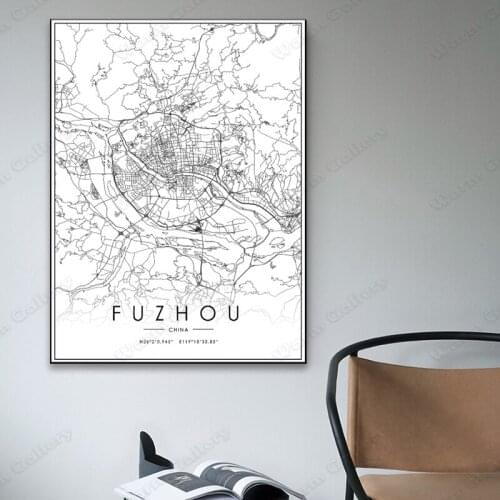 Black and White China City Map The Fuzhou City Map Poster HD Print Wall Art Canvas Nordic Landspace Painting for Home Decor