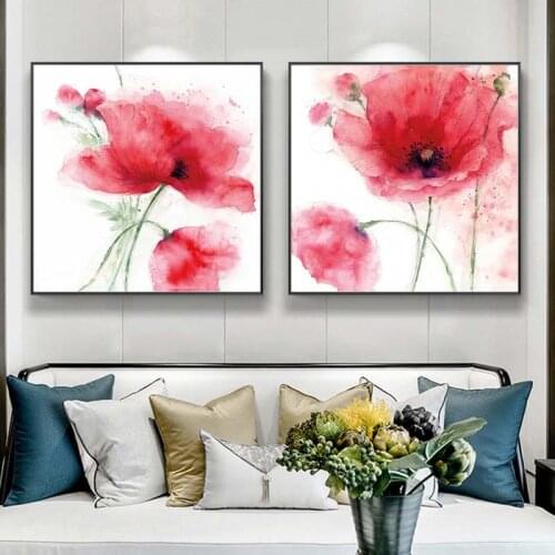 Flowers Modern Canvas Art Painting On The Wall Large Watercolor Poppy Flower Wall Art Posters For Living Room Cuadros Decoration