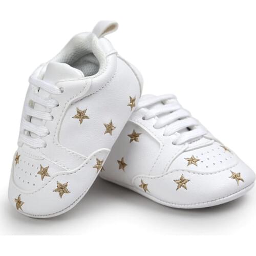 2019 Baby Shoes Newborn Boys Girls Heart Star Pattern First Walkers Kids Toddlers Lace Up PU Sneakers 0-18 Months
