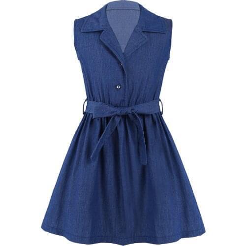 Children Kids Denim Cowboy Dress For Teens Girls Summer Dress Vestidos Clothes 4 5 6 7 8 9 10 11 12 14 Years Old New 2021