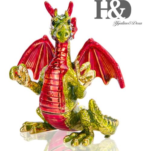 H&D Hand-Painted Animal Figurine Alloy Metal Trinket Boxes Pterosaur Dinosaur Shaped Christmas Gift Home Decorative Ornament