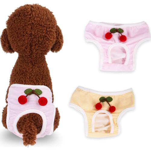Pet Physiological Pants Underwear Dog Clothes Cotton Puppy Dog Cat Diaper Strap Briefs Cherry Female Dog Sanitary Panties Shorts