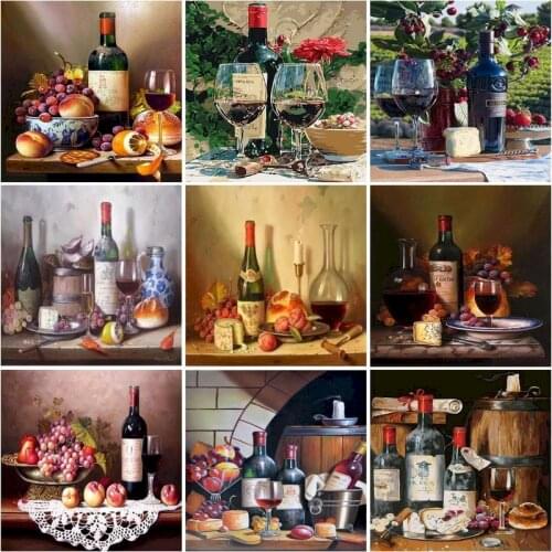 Gatyztory Oil Painting By Numbers Red Wine Unique Gift Acrylic Paint Unframe Drawing By Numbers Wine Glass Home Decoration