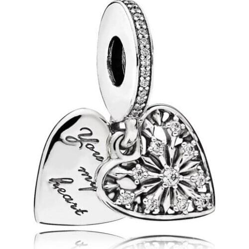 Hot sale 925 sterling silver charm heart snowflake pendant fit original Pandora bracelet beads DYI jewelry women gift making