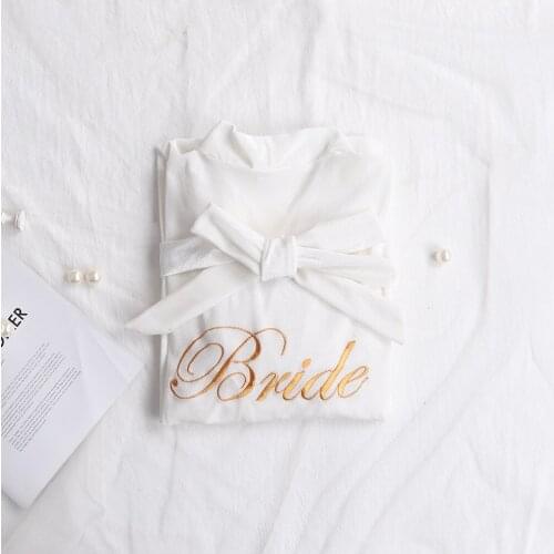 Embroidery Letter Velvet Bride Bridesmaid Wedding Robe Soft Women Nightgown Kimono Bathrobe Gown Velour Nightdress Home Clothes