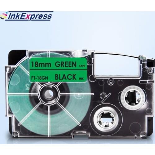 InkExpress 18mm XR-18GN Tape For CASIO XR-18GN Label Tape Black on Green Printer Ribbon For CASIO Label Maker KL-120 KL-130