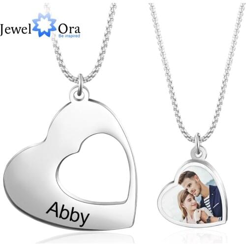 JewelOra Designer Jewelry-Stainless Steel Custom Photo Couple Necklaces Personalized Engraved Name Pendant Gift for Lover Wife