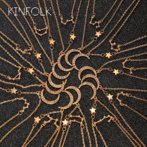 KINFOLK Sweet Color Star Moon Rhinestone Layered Tassel Necklaces For Women choker collares Wedding Jewelry 2020 Girl