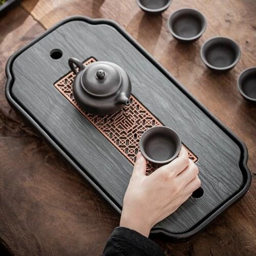 Chinese Stone Tea Tray Luxury High Quality Drainage Coffee Food Vintage Tea Tray Tea Ceremony Plateau De Service Teaware DG50CP