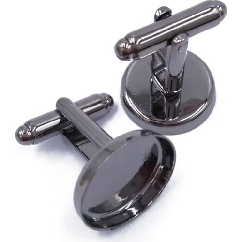 Round Gun Metal Black Bezel Cufflink Blank Match 16mm 18mm 20mm 25mm Cabochons Wholesale Cufflinks Findings CL045