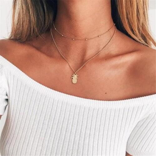 LIMARIO New Fashion Jewelry Simpl Gold Bead Choker Pineapple Pendant Multi Layer Necklace Set Gift For Women Girl