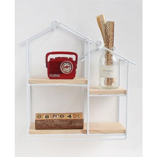 1PC House Metal Wall Rack Two layer Flower Vase Holder Multi-use Wooden Wall Sundries Holder Wall Shelf Storage Rack JL 247