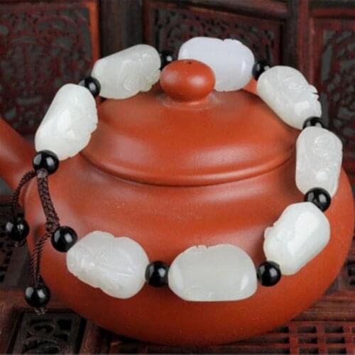 Natural Xinjiang Sheep Fat White Jade Raw Stone Lohan beads Jade head strings