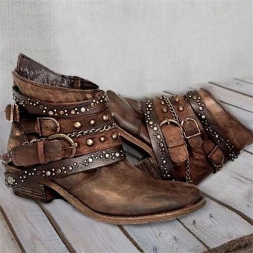2021 New Pattern Low Heel Belt Buckle Rivet Handsome Knight Boots Leisure Skid-Proof Wear Resisting High Quality Womens Boots