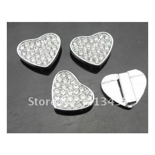 Wholesale 50pcs 8mm full rhinestones heart slide charms fit for diy key chains phone strips