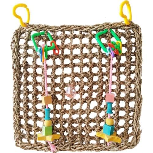 Durable Parrot Parakeet Climb Net Pet Bird Cage Hanging Hammock Chew Stand Toy