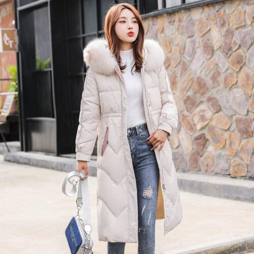 2019 winter new style Korean version down jacket thick multicolor fox fur collar down coat slim fit waistband long style coats