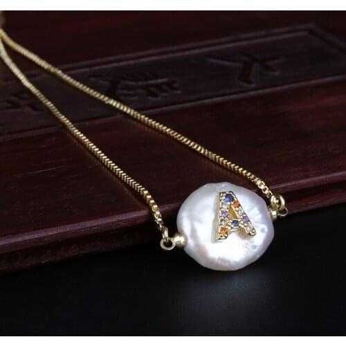 Rainbow Colors CZ Gold Bracelet A Initial Unique Letter Natural Freshwater Pearl Bracelet For Women Girl Name Jewelry