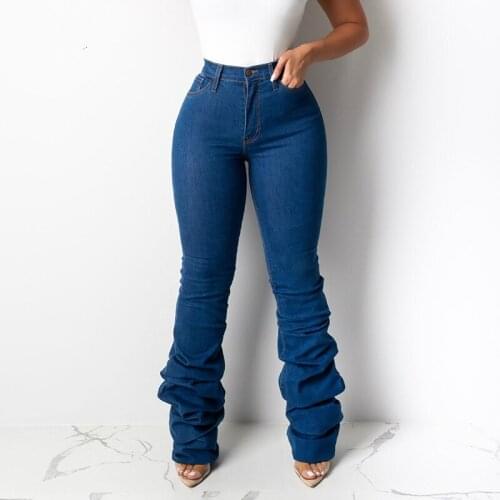 Chic Stacked trousers Straight jeans Fashion Women High Waist Elastic Skinny Jeans Washed Denim Cowboy Long Pencil Pants