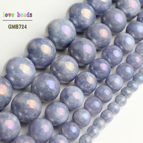 Blue Beads Electroplated Stone DIY Beads for DIY Bracelet Jewelry Making Angelite 15" Strand 4/6/8/10/12mm