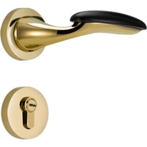 Modern Fashion PVD golden silent mechanical split door lock black badbedroom study solid wooden door lock door stopper hinge