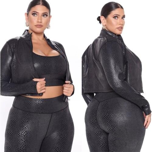 Sportswear 2 Piece Outfits for Women Pants and Top Leather Stretchy Leggings Sets Plus Size Tracksuit Wholesale Dropshipping