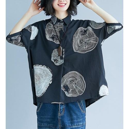 Women Plus Size Shirt Ladies Casual Printed Loose Blouse Tops Female 2019 Summer Shirt