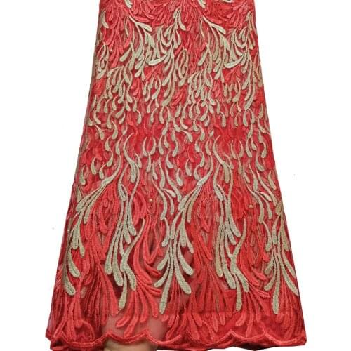 GOLD 2020 African Net Lace Fabric, High Quality Elegant Nigerian Wedding Lace Fabrics 5Yards Stones French Tulle lace YLL2820