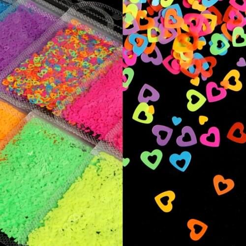 10Pcs Cute Neon Hollow Love Heart Design Nail Art Decorations Fluorescence Sequins Flakes For Manicure Gel Polish Nails Supplies