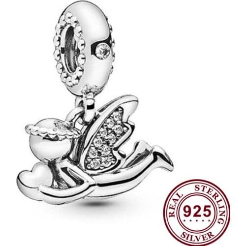 100% 925 Sterling Silver Charm Christmas Angel With Crystal Pendant Fit Pandora Women Bracelet & Necklace Diy Jewelry