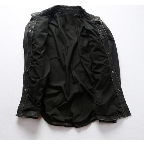 2020 Black Men American Slim Fit Leahter Plus Size XXXL Genuine Thin Sheepskin Spring Bikers Leather Shirt FREE SHIPPING