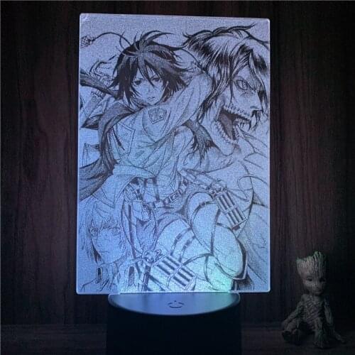 3D Nightlight Animated Real Ver. Attack on Titan Mikasa Eren Action Figure 7 Colors Touch Optical Illusion Lamp Gift Decor Model