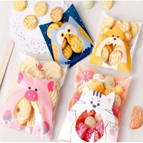 50Pcs/lot 7cm Cute Cartoon Gifts Bags Christmas Cookie Packaging Self-adhesive Plastic Bags For Biscuits Candy Food Cake Package