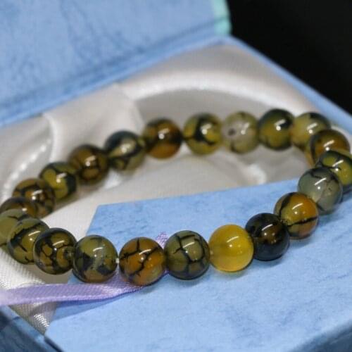 High grade unisex antique fashion 8mm yellow dragon veins round stone beads bracelet free shipping jewelry making 7.5inch B2021
