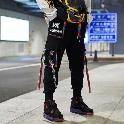 Sweatpants Harajuku Streetwear Men Casual Pants Hip Hop Trousers Flat Harem Joggers Ribbons Full Length Jogger