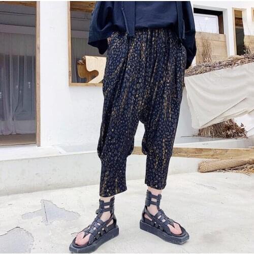 Summer loose harem pants mens trousers bloomers Seven points personality Stage outfit pantalones hombre cargo black gold
