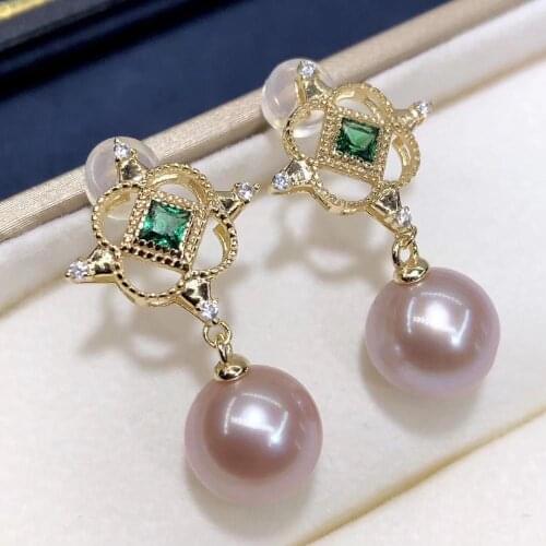 D809 Pearl Earrings Fine Jewelry 925 Sterling Silver Round 8-9mm Nature Fresh Water Edison Purple Pearls Drop Dangle Earrings