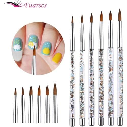 Nail Art Brush Design Tips Acrylic Gel UV Polish Tool Manicure Acrylic Nails Round Nail Art Brush With Liquid Glitter Handle