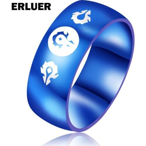 European Retro Style Mens Ring Blue Black Gold Color Jewelry Stainless Steel World of Warcraft biker Band Rings For Men Women
