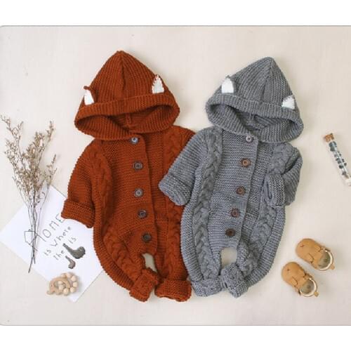 Newborn Baby Romper Autumn Winter 2020 Knitted Toddler Clothes Hooded Baby Boy Jumpsuit Cotton Infant Playsuit For Girls Clothes