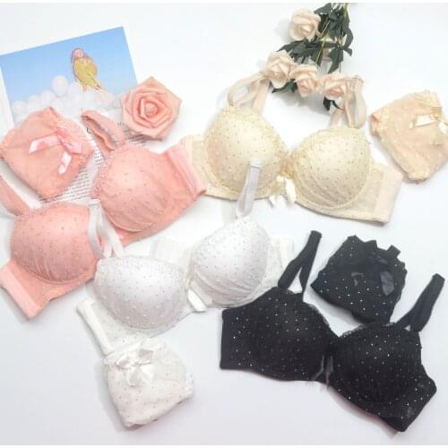 AB Cup Sweet Lace Bralette Bra For Women Girls Lingerie Femme Panties And Bra Set 5/8Cup Push Up Bra Small Breast Underwear