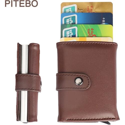 PITEBO Top Quality Rfid Wallet Men Money Bag Mini Purse Male Aluminium Card Wallet Small Clutch Leather Wallet Thin Purse Mini