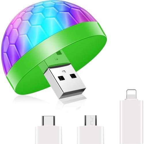 Mini USB Disco Ball Light DJ Party Strobe Ball Light Disco Stage Lights with 3 Adapters for Stage Atmosphere Car Interior Lights