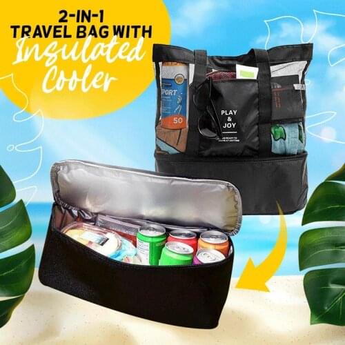 MultiPurpose Waterproof Cooler Bag Outdoor Camping Beach Mesh Tote Bag with Detachable Cooler Bag Organizer Dropshipping