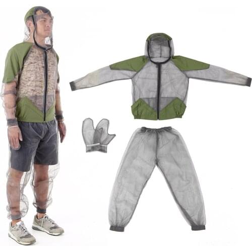 Outdoor Mosquito Repellent Suit Mesh Hooded Suits Fishing Hunting Camping Clothes Insect Protective Mesh Shirt Gloves Pants Set
