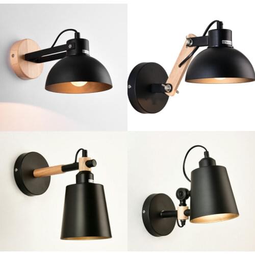 Nordic Black Iron Wall Lamp Modern Wood Wall sconce for Home Decor Led Mirror Bathroom Light Fixtures Living Room Bedroom lights